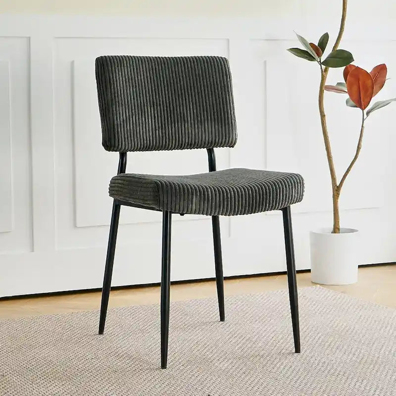 Modern simple velvet dining chair Fabric Upholstered Chairs home bedroom stool back dressing chair black metal legs(set of 2)